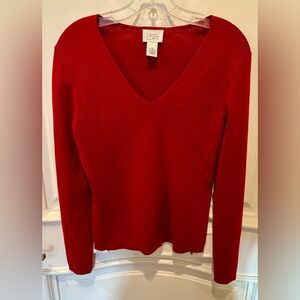 LOFT Merino Wool Blend V-Neck Sweater in Deep Red